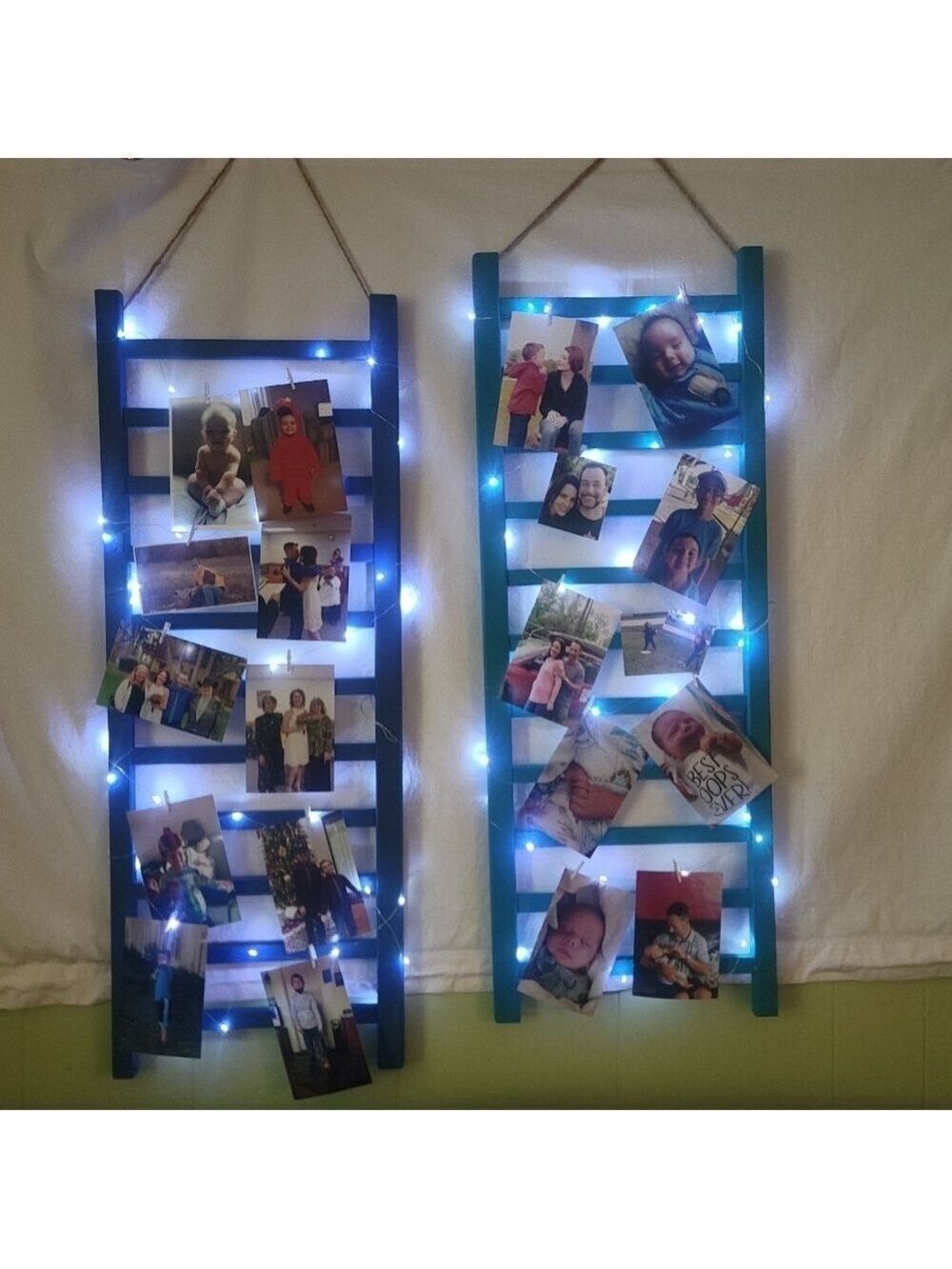 Repurposed Ladder Picture Frame Fairy Lights